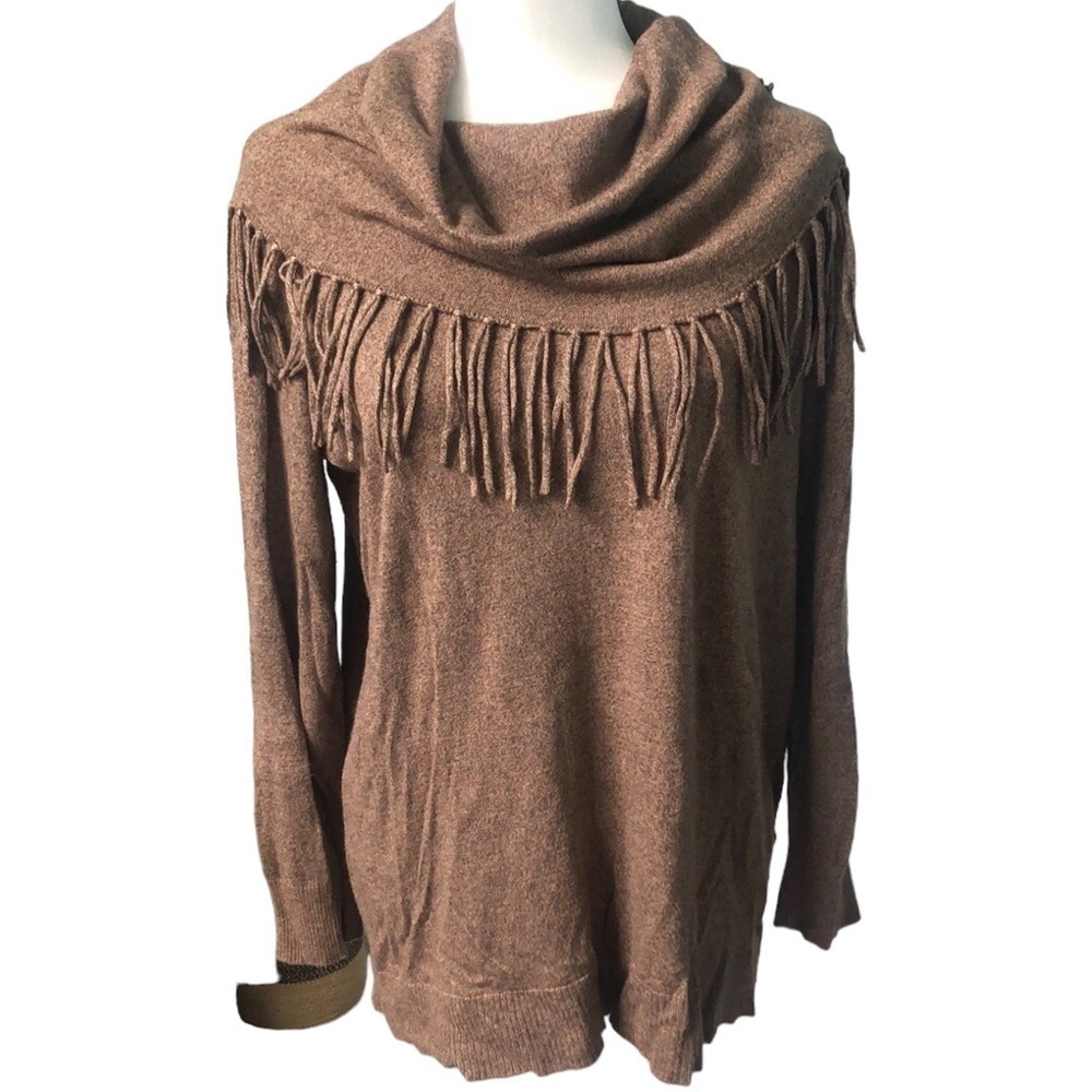 Chelsea and Theodore Brown Tassel Fringe Cowl Sweater Size 1X